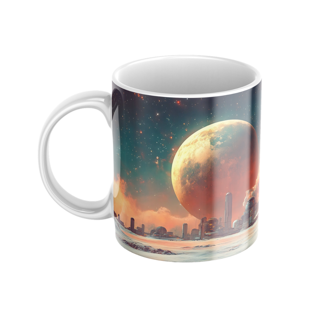 Keramiktasse "Andere Welt" (Motiv 23) | Weltraum & Planeten | Handbedruckt im Spessart | Geschenkidee