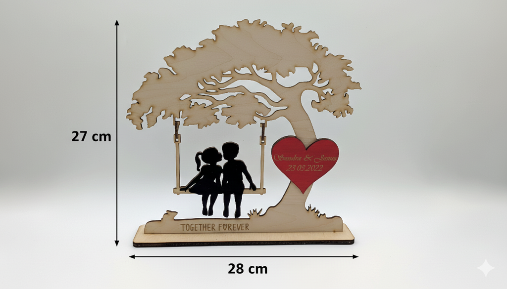 Herzensschaukel 1 – Personalisiertes 3D-Holzdisplay mit beweglichen Elementen & Gravur