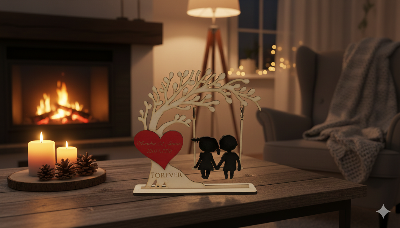 Herzensschaukel 2 – Personalisiertes 3D-Holzdisplay mit beweglichen Elementen & Gravur