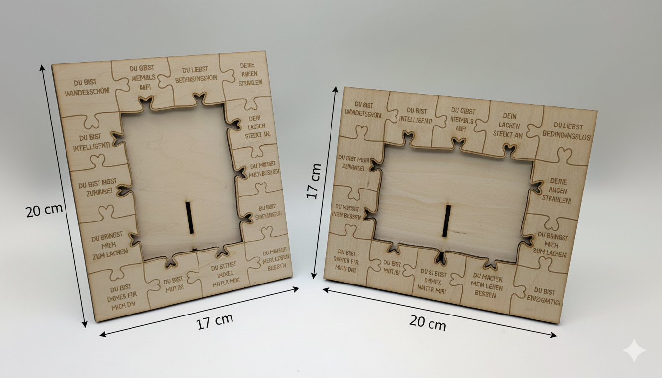 Puzzle-Liebe – Personalisierbarer Laser-Holzrahmen mit Gravur & Puzzle-Design