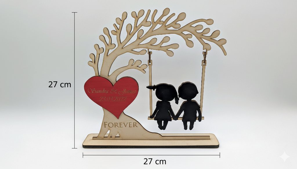 Herzensschaukel 2 – Personalisiertes 3D-Holzdisplay mit beweglichen Elementen & Gravur