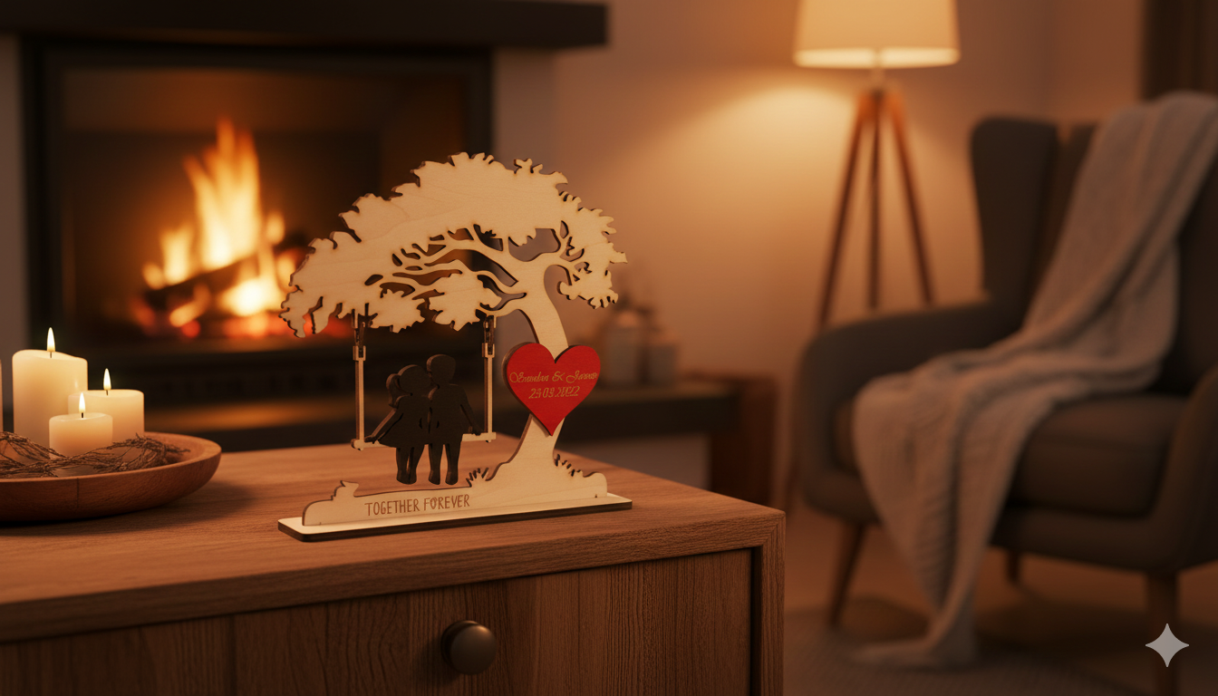 Herzensschaukel 1 – Personalisiertes 3D-Holzdisplay mit beweglichen Elementen & Gravur