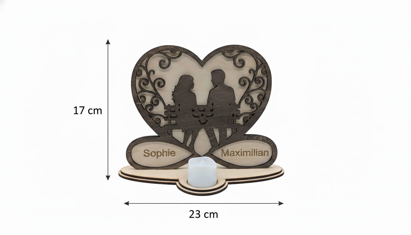 Ewige Verbundenheit: Personalisiertes Holz-Windlicht mit Herz & Namensgravur