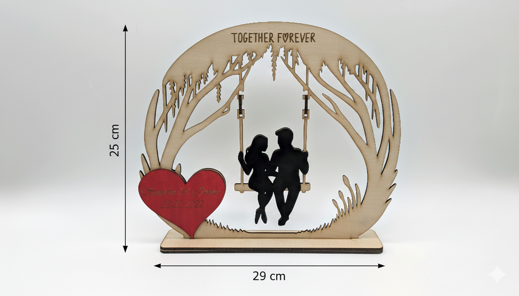 Herzensschaukel 3 – Personalisiertes 3D-Holzdisplay mit beweglichen Elementen & Gravur
