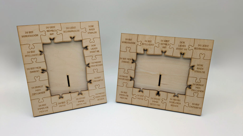 Puzzle-Liebe – Personalisierbarer Laser-Holzrahmen mit Gravur & Puzzle-Design