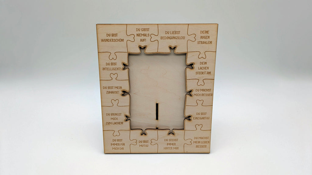 Puzzle-Liebe – Personalisierbarer Laser-Holzrahmen mit Gravur & Puzzle-Design