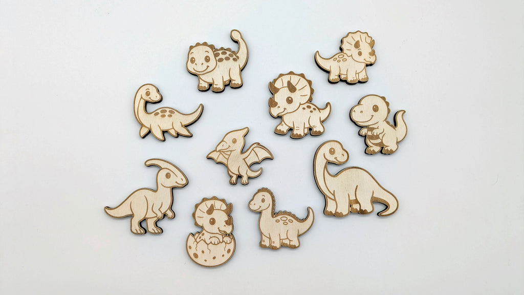 🦖 11er Set Dinosaurier Magnete – Handgefertigt aus Echtholz