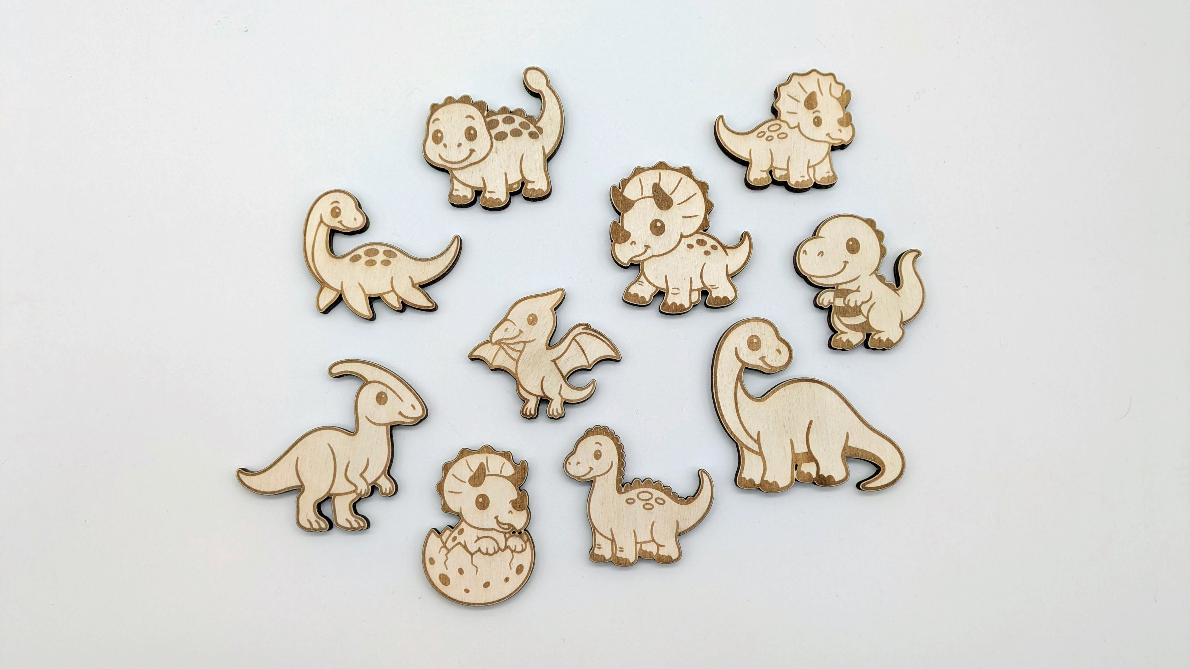 🦖 11er Set Dinosaurier Magnete – Handgefertigt aus Echtholz