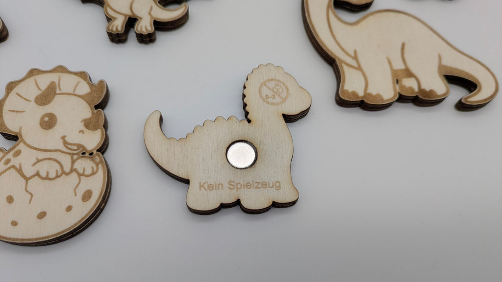 🦖 11er Set Dinosaurier Magnete – Handgefertigt aus Echtholz