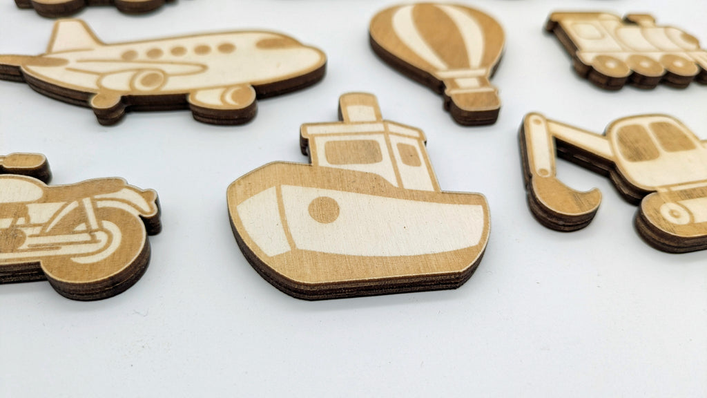 🚜 10er Set Fahrzeug-Magnete – Handgefertigter Fuhrpark aus Holz