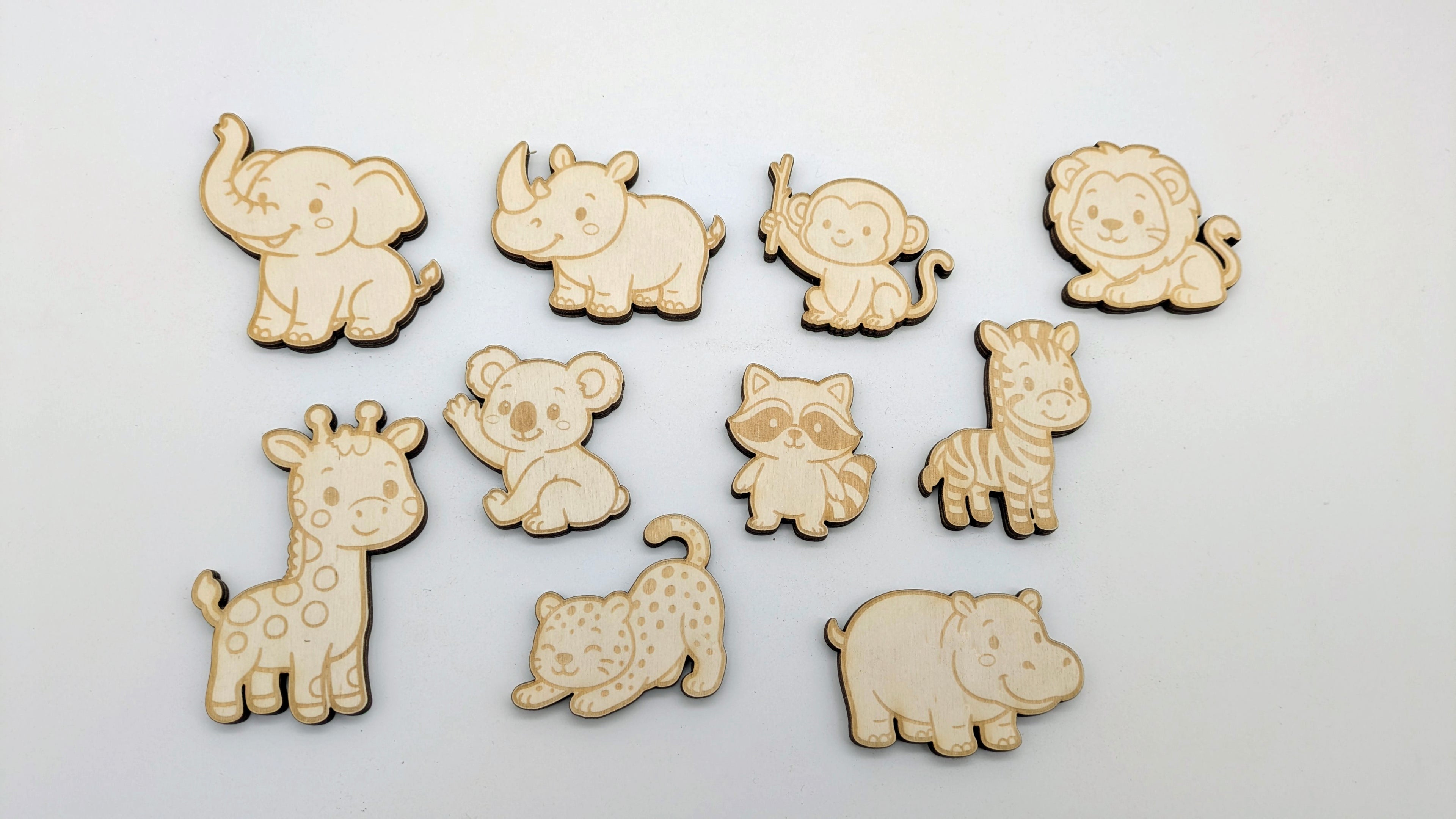 🦒 10er Set Safari-Magnete – Wilde Tierwelt handgefertigt aus Holz