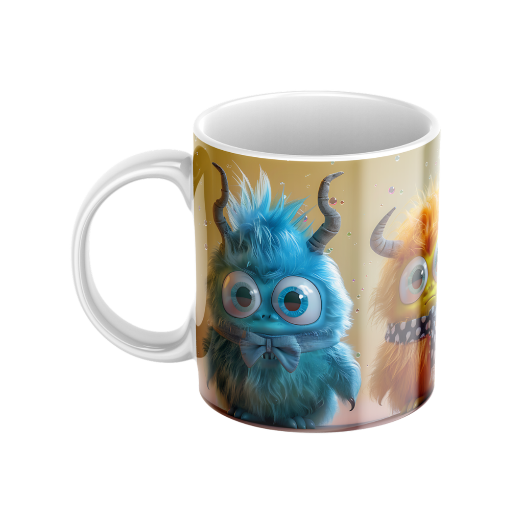Keramiktasse "Süßes Monster" (Motiv 04) | Handbedruckt im Spessart | Bunte Tasse mit Motiv | Geschenkidee