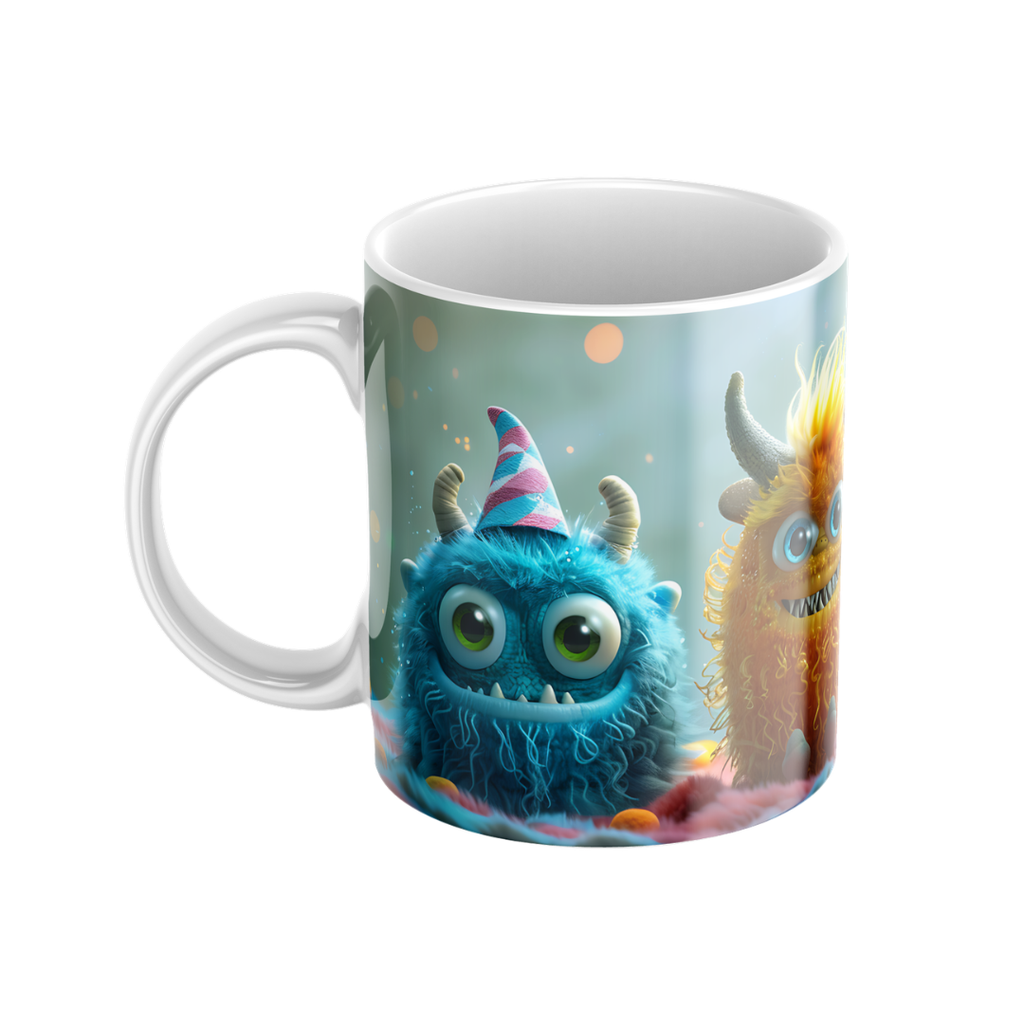 Keramiktasse "Süßes Monster" (Motiv 05) | Handbedruckt im Spessart | Bunte Tasse mit Motiv | Geschenkidee