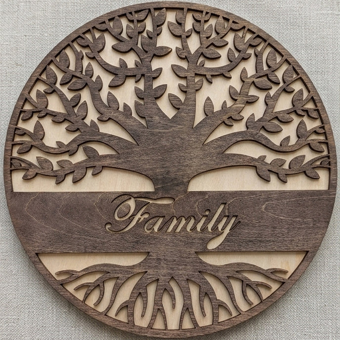 Lebenskreis – Personalisierter 3D-Stammbaum aus Balsaholz mit Gravur